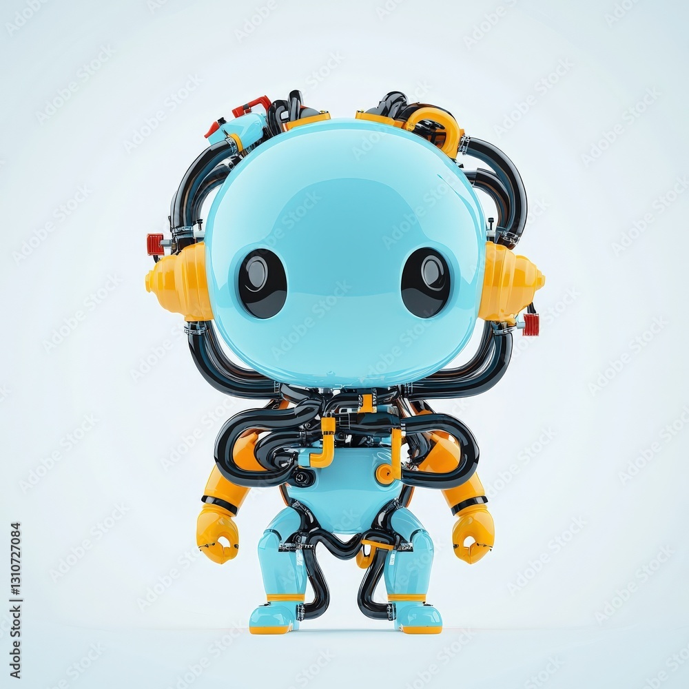 Poster a plumber robot fixing intricate pipelines in a digital world