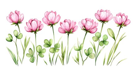 Naklejka premium Nature's blossoms watercolor style pink flowers vibrant garden artistic beauty