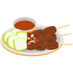 Satay with Ketupat Indonesian Food Illustration