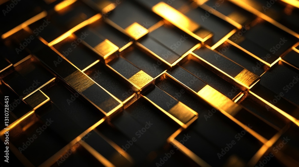 Poster abstract design of shiny gold and black rectangular blocks