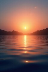 Water ripples on a calm lake surface at sunrise , lake, serene