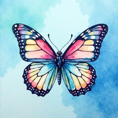 Fototapeta premium Watercolor butterfly on a blue sky background , blue, sky, nature
