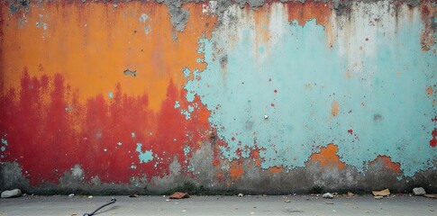 Fototapeta premium Weathered peeling paint on dilapidated concrete wall, distressed, worn