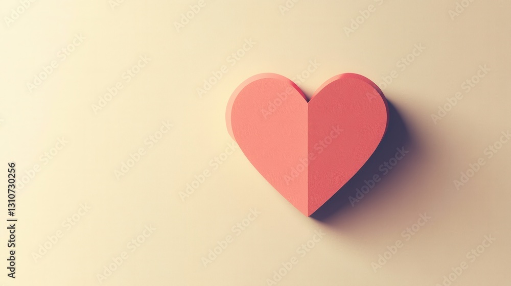 Aufkleber minimalist heart icon featuring warm pink tones and soft shadows, ideal for expressing love in digit