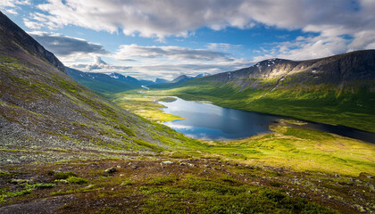 landscape with tornetrask lake and u shaped valley lapporten norrbotten sweden
