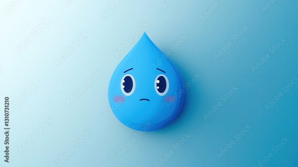 Aufkleber Sad blue water drop icon with eyes expressing minimal emotions in a simple style design