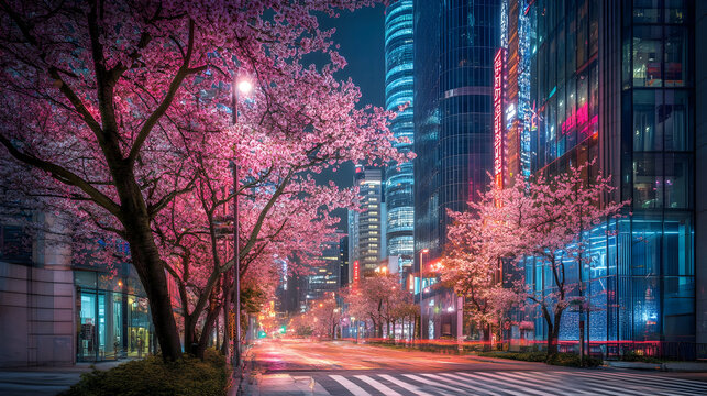 Zebra Crossing Under Cherry Blossoms in Seoul