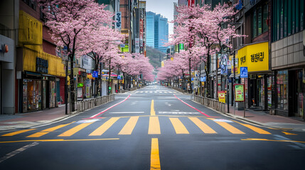 Cherry Blossom Street Scene in Seoul