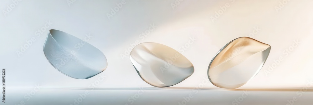 Aufkleber Floating 3D shapes create a minimalist aesthetic with soft shadows and elegant light reflections in a futuristic design