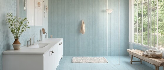 Modern minimalist bathrooms with clean lines, soft natural light, and sleek vanities in oak, marble, and metal finishes. Elegant, serene, Scandinavian-inspired luxury.