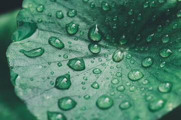 Fresh Green Leaf with Water Drops in Natural Setting
