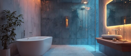 Modern minimalist bathrooms with clean lines, soft natural light, and sleek vanities in oak, marble, and metal finishes. Elegant, serene, Scandinavian-inspired luxury.