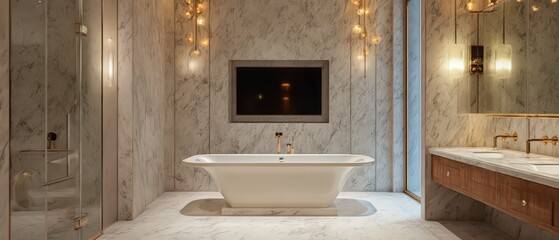 Modern minimalist bathrooms with clean lines, soft natural light, and sleek vanities in oak, marble, and metal finishes. Elegant, serene, Scandinavian-inspired luxury.