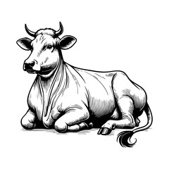 Fototapeta premium Animal Line Art Illustration of Cow