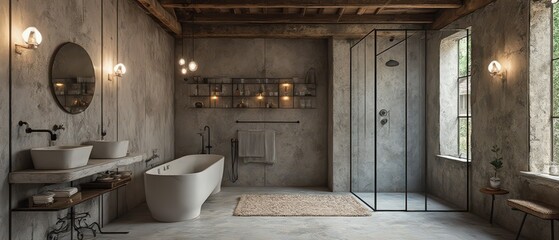 Modern minimalist bathrooms with clean lines, soft natural light, and sleek vanities in oak, marble, and metal finishes. Elegant, serene, Scandinavian-inspired luxury.