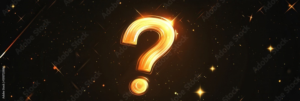Poster minimalist question mark icon with glowing light bursts in modern flat design style