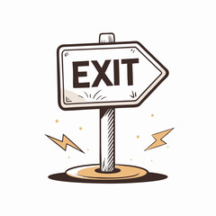 Exit sign pointing right with lightning symbols in the background