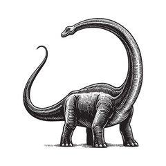 Majestic Brachiosaurus: Detailed woodcut illustration of a tower © Orion Draw