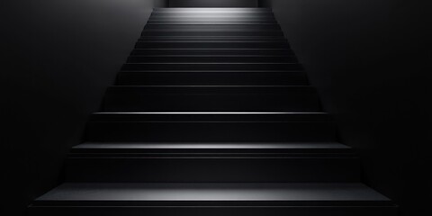 Fototapeta premium Dark stairs ascending, light above, empty background, mystery concept