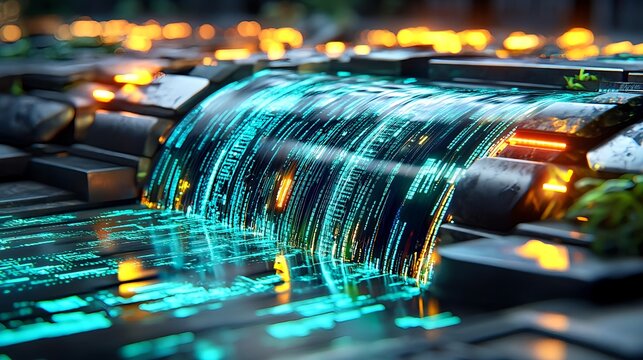 Futuristic Data Stream Waterfall - Futuristic technology