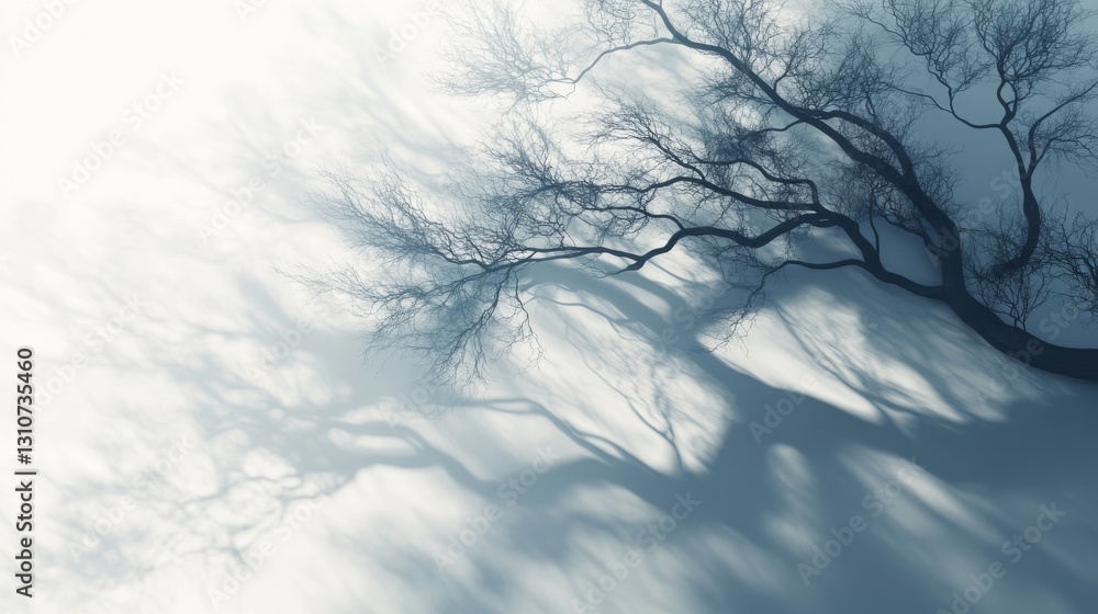 Poster a bare tree casts intricate shadows across a surface softly