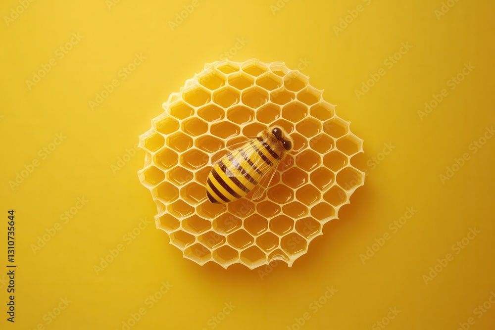 Poster minimalist honeycomb design featuring a bee on a vibrant yellow background showcasing natural brandi