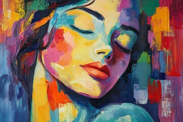 Vibrant Abstract Portrait of a Woman with Colorful Brushstrokes