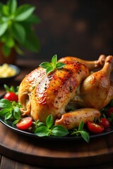 Whole turkey stuffed with herbs and aromatics, roasted, aromatics, bird