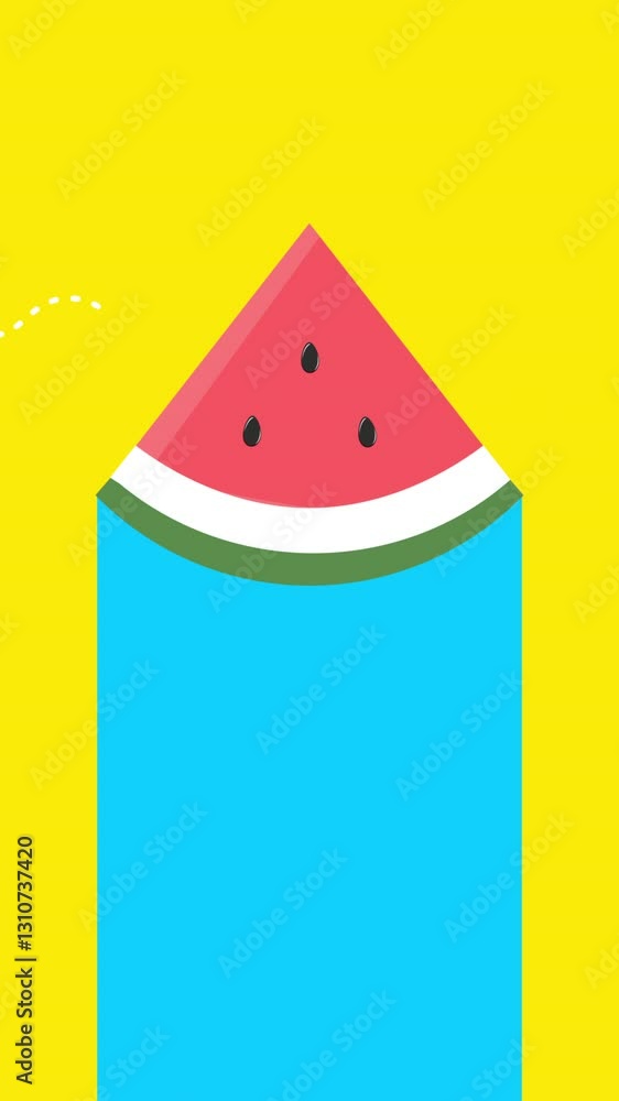 Poster minimalist watermelon slice in pool animation - abstract summer background