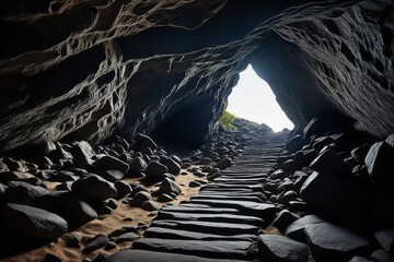 Fototapeta premium A scenic cave with sandstone walls and rock formations in a natural landscape