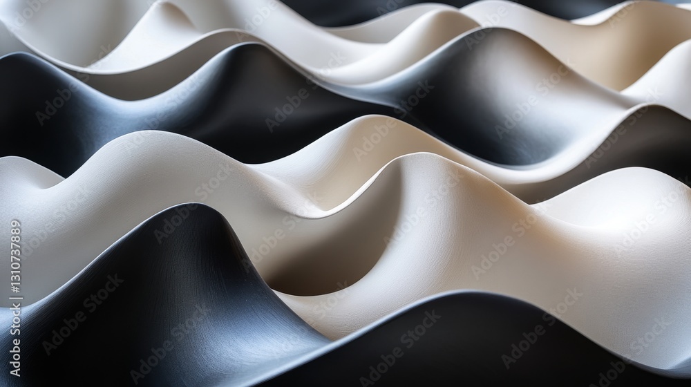 Poster abstract composition showing flowing curves of different colors and shades