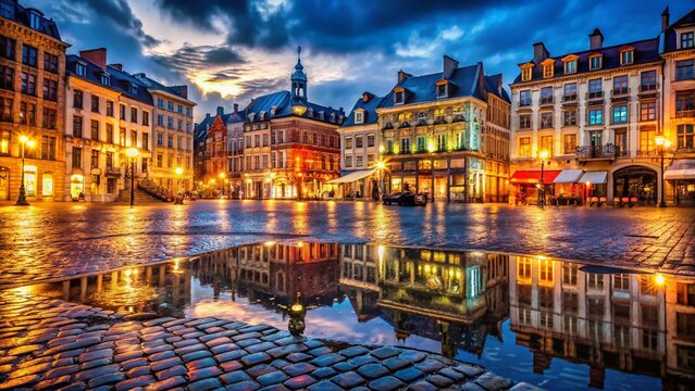 Fototapeta Night Lights Illuminate Lille Cityscape, France - Stunning Urban Panorama