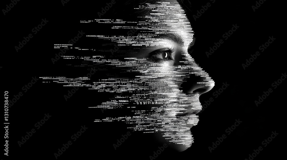 Poster digital transformation concept with abstract code overlay on face