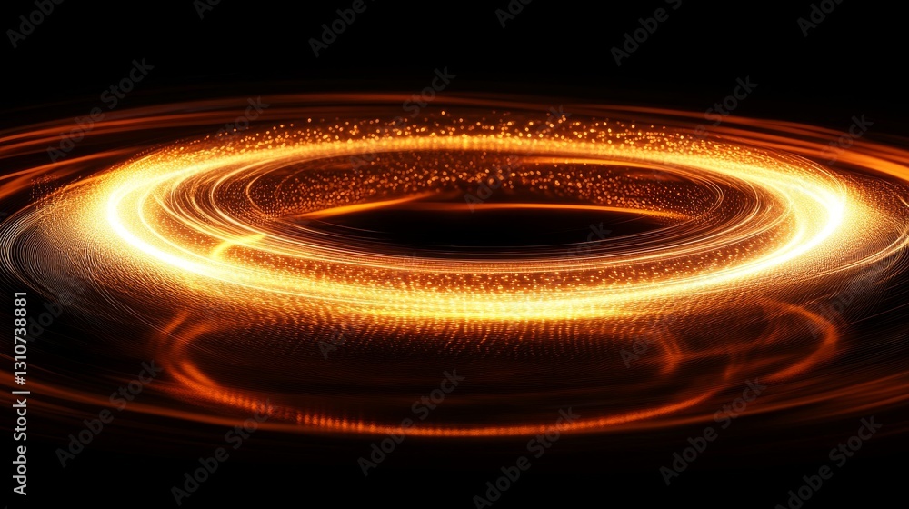 Poster glowing abstract rings displaying radiant light in dark empty space
