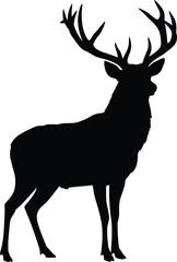 Black Silhouette Deer with Antlers Vector