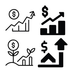 Set of Business Growth Icons, Showing Financial and Investment Success