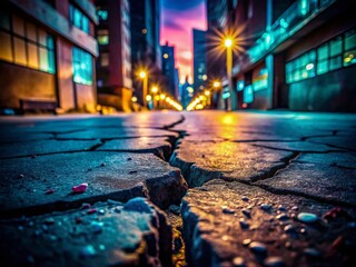 Night Photography: Cracked Concrete Floor, Shallow Depth of Field