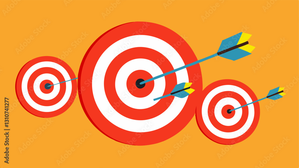 Poster target board a dartboard with darts hitting various targets where each target is a goal. the illustr