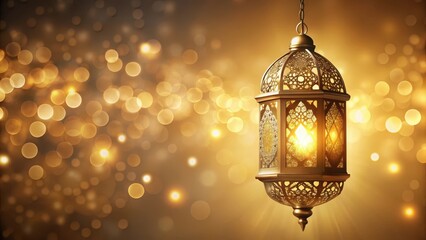 Intricate gold filigree adorns a delicate paper lantern, creating a mesmerizing shimmering effect in soft golden light