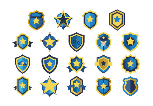 Blue Security Police Law Enforcement Badge Icons Set