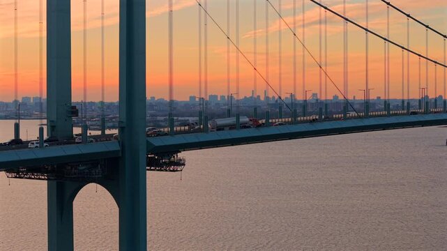 Sunset aerial 4K60p footage at White Stone bridge in New York City, NY