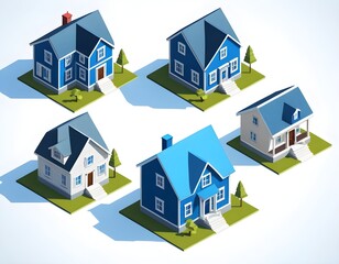 Collection of Isometric Suburban Houses
