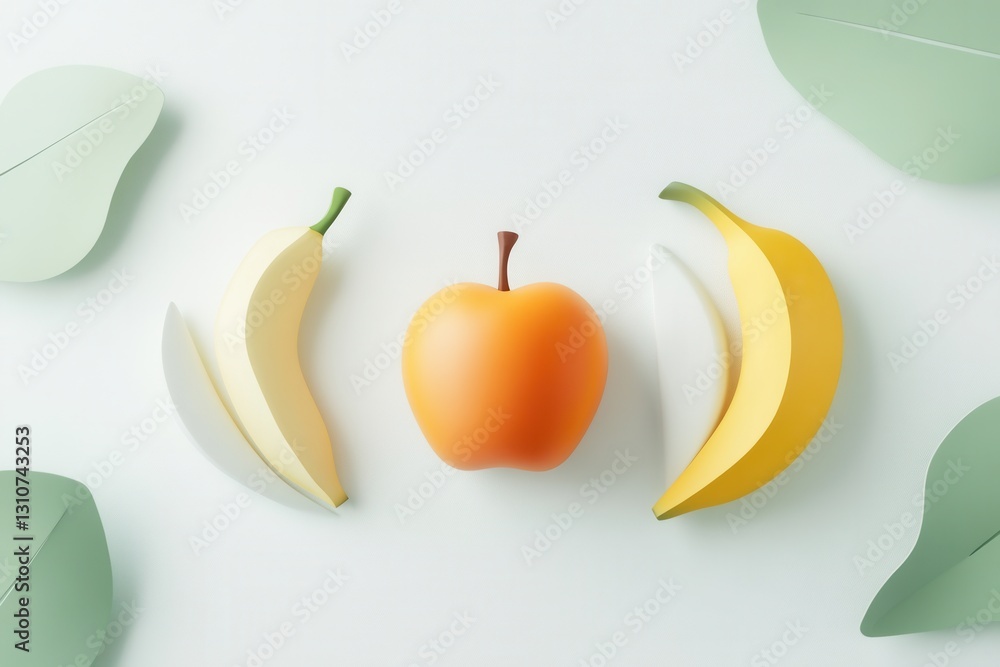 Leinwandbilder minimalist abstract fruit logo featuring pear, apple, and banana on a clean white background with so