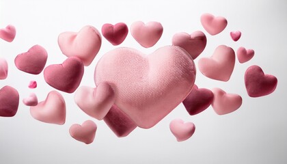 Fototapeta premium 둥글고 부드러운 핑크색 하트들이 공중에 떠다니며 따뜻한 사랑의 감정을 표현