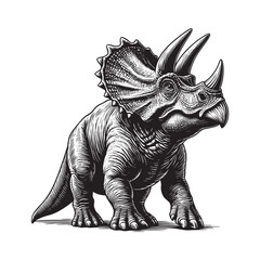 Fototapeta premium Triceratops illustration showcasing detailed woodcut texture, pr
