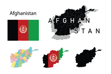 Afghanistan flag and map illustration vector.	