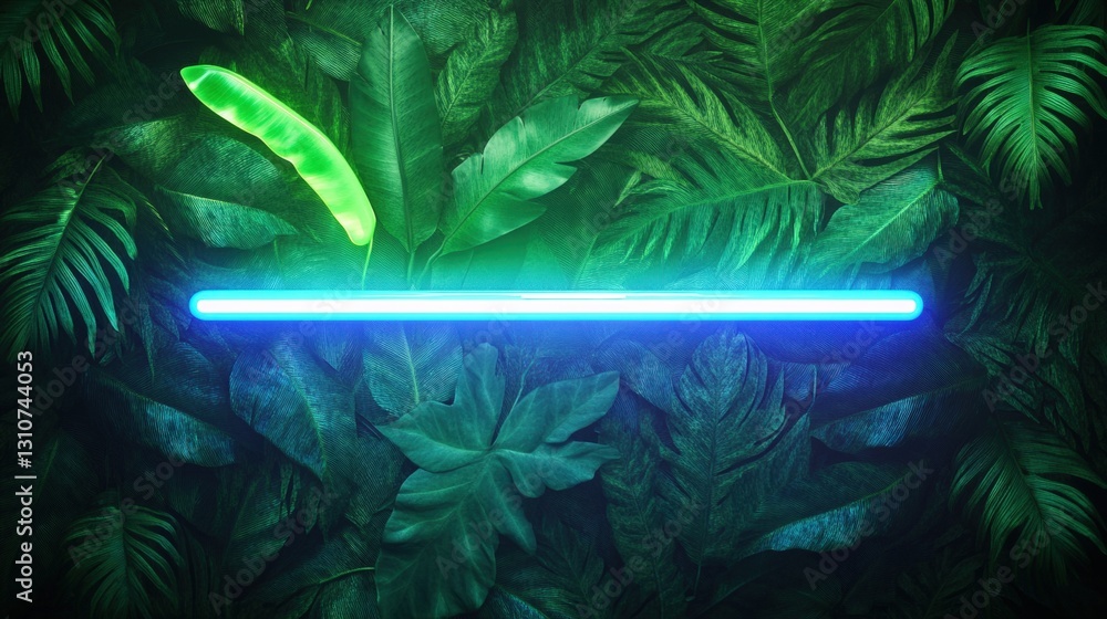 Poster striking neon light embedded in a lush jungle setting creating a captivating and vibrant atmosphere 