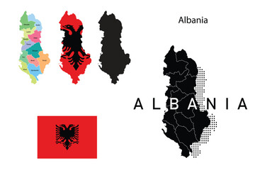 Albania flag and map illustration vector.	