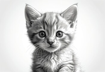 Adorable Kitten Portrait in Black and White