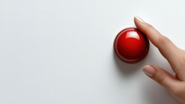Woman's Finger Pressing a Red Button